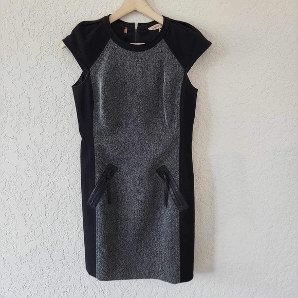 Rebecca Taylor gray sheath dress with black leather Size 4 - Picture 2 of 9
